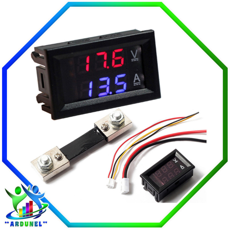 KIT VOLTIMETRO AMPERIMETRO 0,28 PULGADAS 100V 100A CON SHUNT KIT VOLTIMETRO AMPERIMETRO 0,28 PULGADAS 100V 100A CON SHUNT