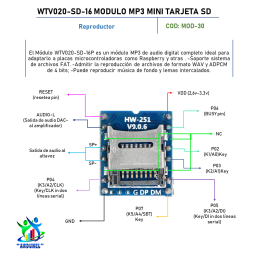 MÓDULO DE SONIDO MP3 MINI TARJETA SD WTV020-SD-16 MÓDULO DE SONIDO MP3 MINI TARJETA SD WTV020-SD-16
