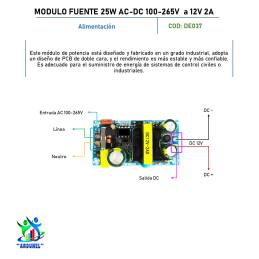 MODULO FUENTE 25W AC-DC 100-265V a 12V 2A MODULO FUENTE 25W AC-DC 100-265V a 12V 2A