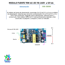 MODULO FUENTE 70W AC-DC / 110-245V A 12V 6A MODULO FUENTE 70W AC-DC / 110-245V A 12V 6A