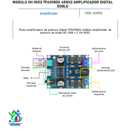 MODULO XH-M312 TPA3118D2 45W*2 AMPLIFICADOR DIGITAL DOBLE MODULO XH-M312 TPA3118D2 45W*2 AMPLIFICADOR DIGITAL DOBLE