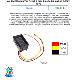 VOLTÍMETRO DIGITAL DC DE 3 CABLES 0.56 PULGADAS 0-100V ROJO VOLTÍMETRO DIGITAL DC DE 3 CABLES 0.56 PULGADAS 0-100V ROJO
