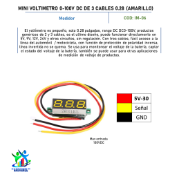MINI VOLTÍMETRO 0-100V DC DE 3 CABLES 0.28" (AMARILLO) MINI VOLTÍMETRO 0-100V DC DE 3 CABLES 0.28" (AMARILLO)
