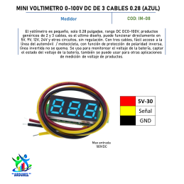 MINI VOLTIMETRO 0-100V DC 3 CABLES 0.28" (AZUL) MINI VOLTIMETRO 0-100V DC 3 CABLES 0.28" (AZUL)