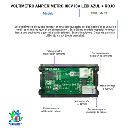 VOLTÍMETRO AMPERÍMETRO 100V 10A LED AZUL + ROJO VOLTÍMETRO AMPERÍMETRO 100V 10A LED AZUL + ROJO