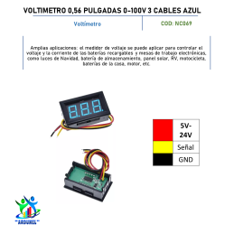 VOLTIMETRO 0,56 PULGADAS 0-100V DC 3 CABLES AZUL VOLTIMETRO 0,56 PULGADAS 0-100V DC 3 CABLES AZUL