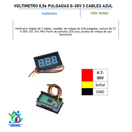 VOLTIMETRO 0,56 PULGADAS 0-30V DC AZUL 3 CABLES VOLTIMETRO 0,56 PULGADAS 0-30V DC AZUL 3 CABLES