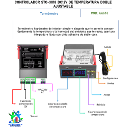 CONTROLADOR STC-3018 DC12V DE TEMPERATURA DOBLE AJUSTABLE CONTROLADOR STC-3018 DC12V DE TEMPERATURA DOBLE AJUSTABLE