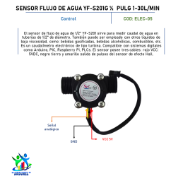 SENSOR FLUJO DE AGUA YF-S201G ½ PULG 1-30L/MIN SENSOR FLUJO DE AGUA YF-S201G ½ PULG 1-30L/MIN