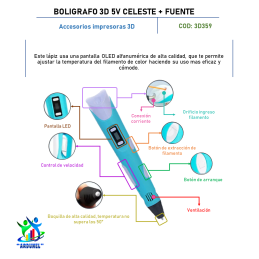 BOLÍGRAFO 3D 5V CELESTE + FUENTE BOLÍGRAFO 3D 5V CELESTE + FUENTE