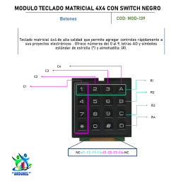 MODULO TECLADO MATRICIAL 4X4 CON SWITCH NEGRO MODULO TECLADO MATRICIAL 4X4 CON SWITCH NEGRO