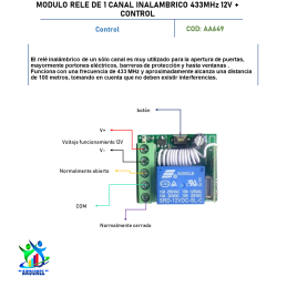 MODULO RELE DE 1 CANAL INALÁMBRICO 433MHZ 12V + CONTROL MODULO RELE DE 1 CANAL INALÁMBRICO 433MHZ 12V + CONTROL