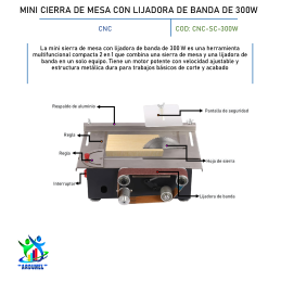 MINI CIERRA DE MESA CON LIJADORA DE BANDA DE 300W