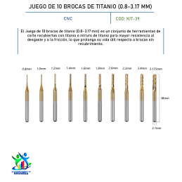 JUEGO DE 10 BROCAS DE TITANIO (0.8-3.17 MM)