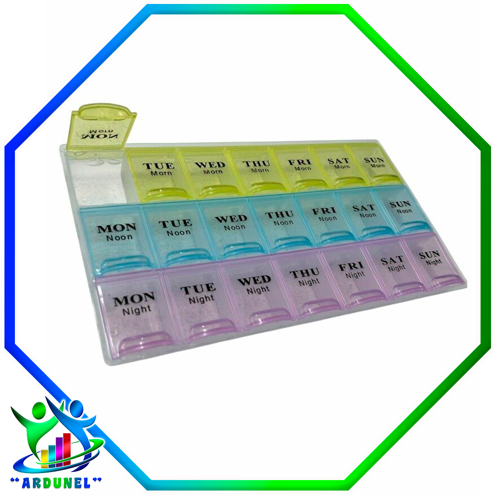 ORGANIZADOR DE MEDICAMENTOS DE 21 COMPARTIMENTOS MULTICOLOR