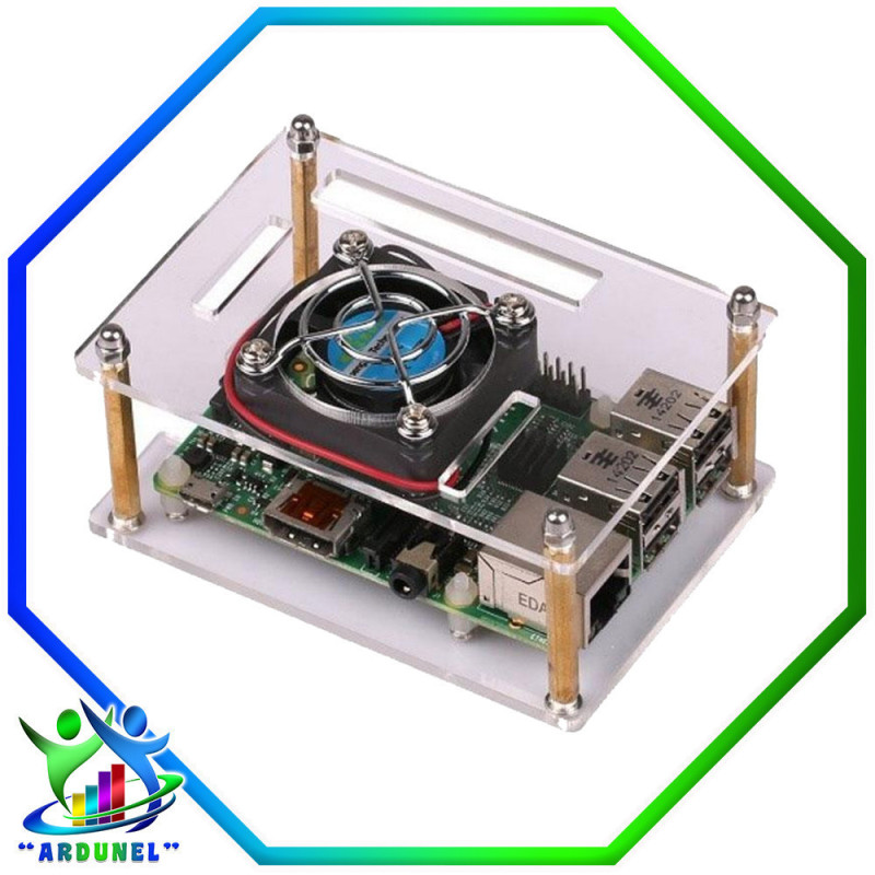 ESTUCHE TRANSPARENTE CON VENTILADOR PARA RASPBERRY PI 3 MODELO B/PI 2/B+ ESTUCHE TRANSPARENTE CON VENTILADOR PARA RASPBERRY PI 3 MODELO B/PI 2/B+